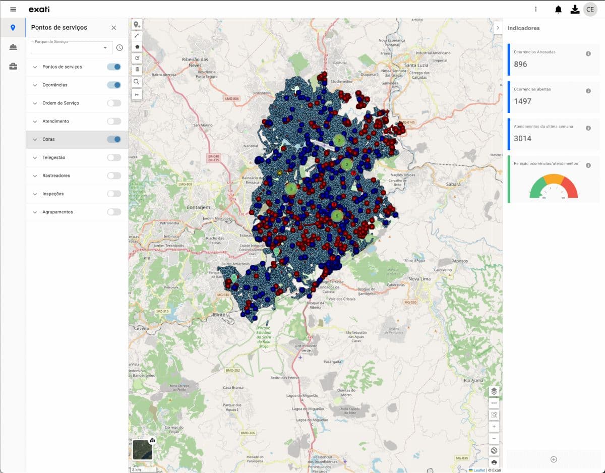 Vea la Plataforma Exati en Acción - Mapa de Activos con Indicadores