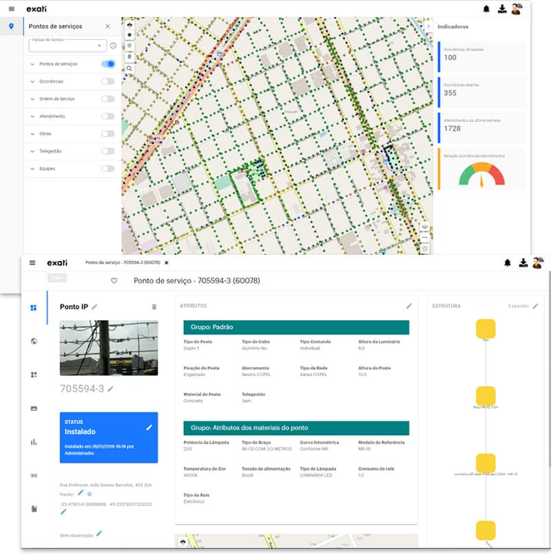 painel-de-controle-software-exati-exibindo-dados-dos-pontos-de-serviços-na-cidade-com-carcteristicas-de-cada-local-ou-luminaria